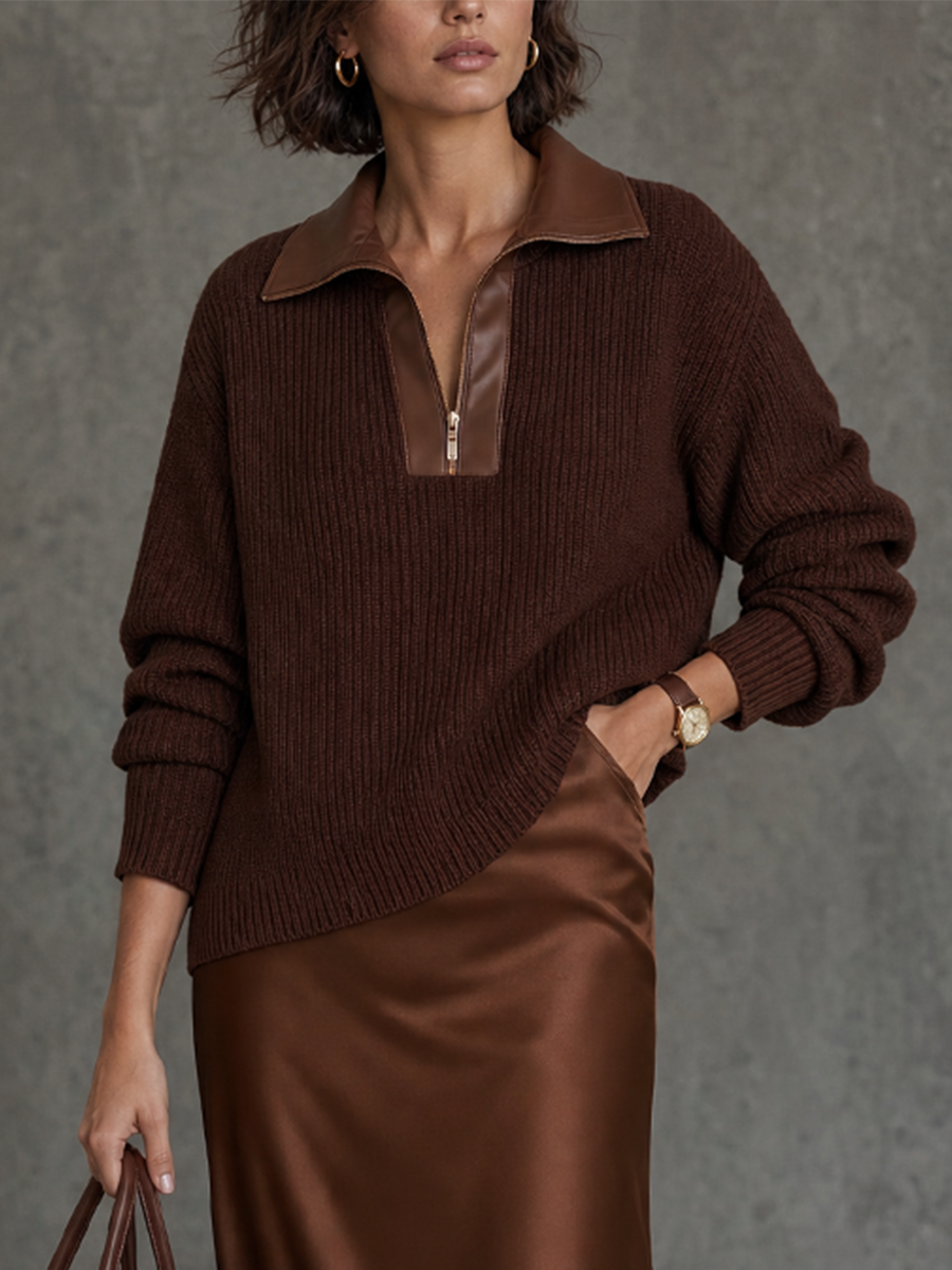 Quiet Luxe Knit Polo Top & Satin Midi Skirt Set