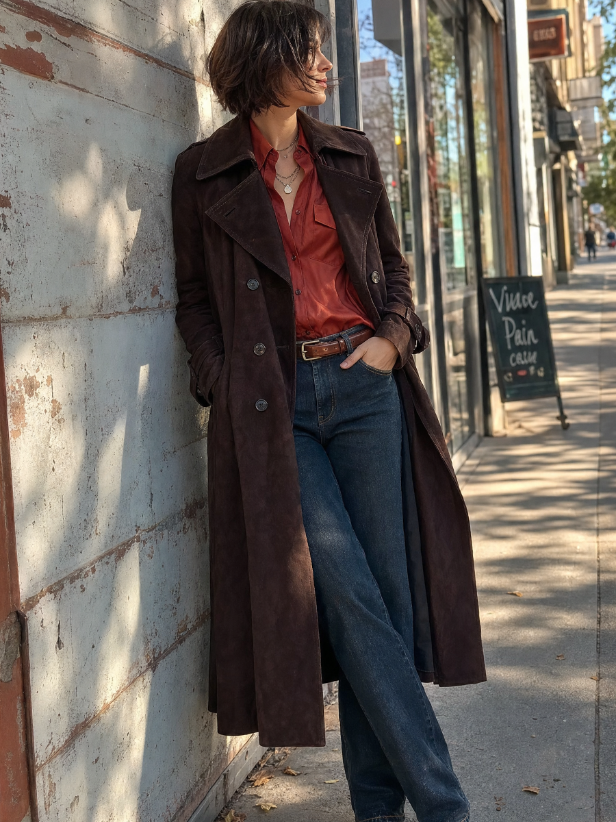 Urban Vintage Brown Suede Trench Coat