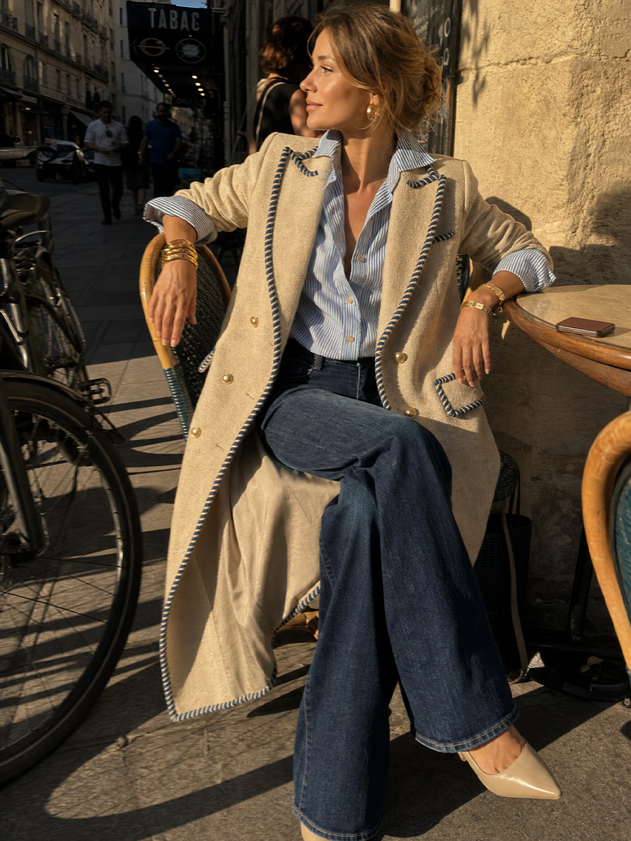 Nautical Chic Beige Rope Trim Coat