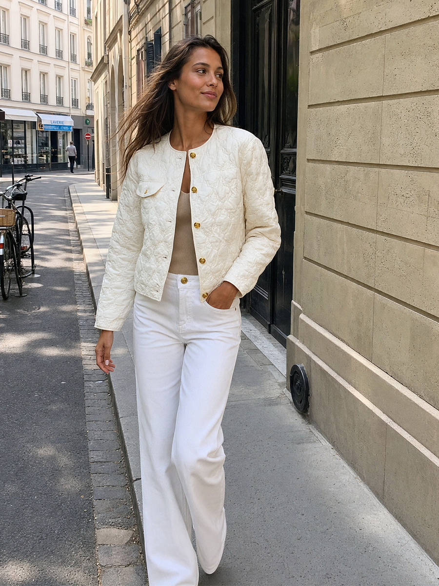 Quiet Luxe Ivory Quilted Button Jacket