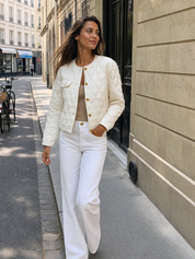 Quiet Luxe Ivory Quilted Button Jacket