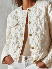 Quiet Luxe Ivory Quilted Button Jacket