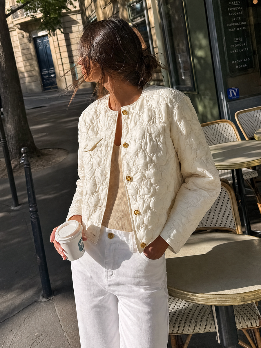 Quiet Luxe Ivory Quilted Button Jacket