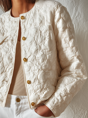 Quiet Luxe Ivory Quilted Button Jacket