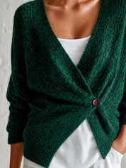 Cozy Luxe Deep Green Button Cardigan Top