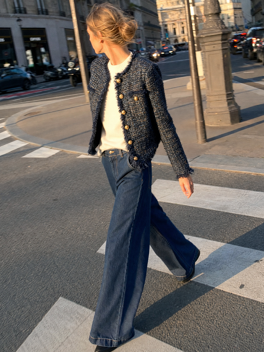 Parisian Chic Navy Tweed Fringe Jacket