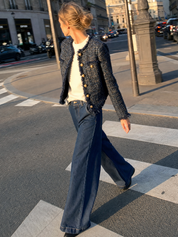 Parisian Chic Navy Tweed Fringe Jacket