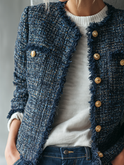 Parisian Chic Navy Tweed Fringe Jacket