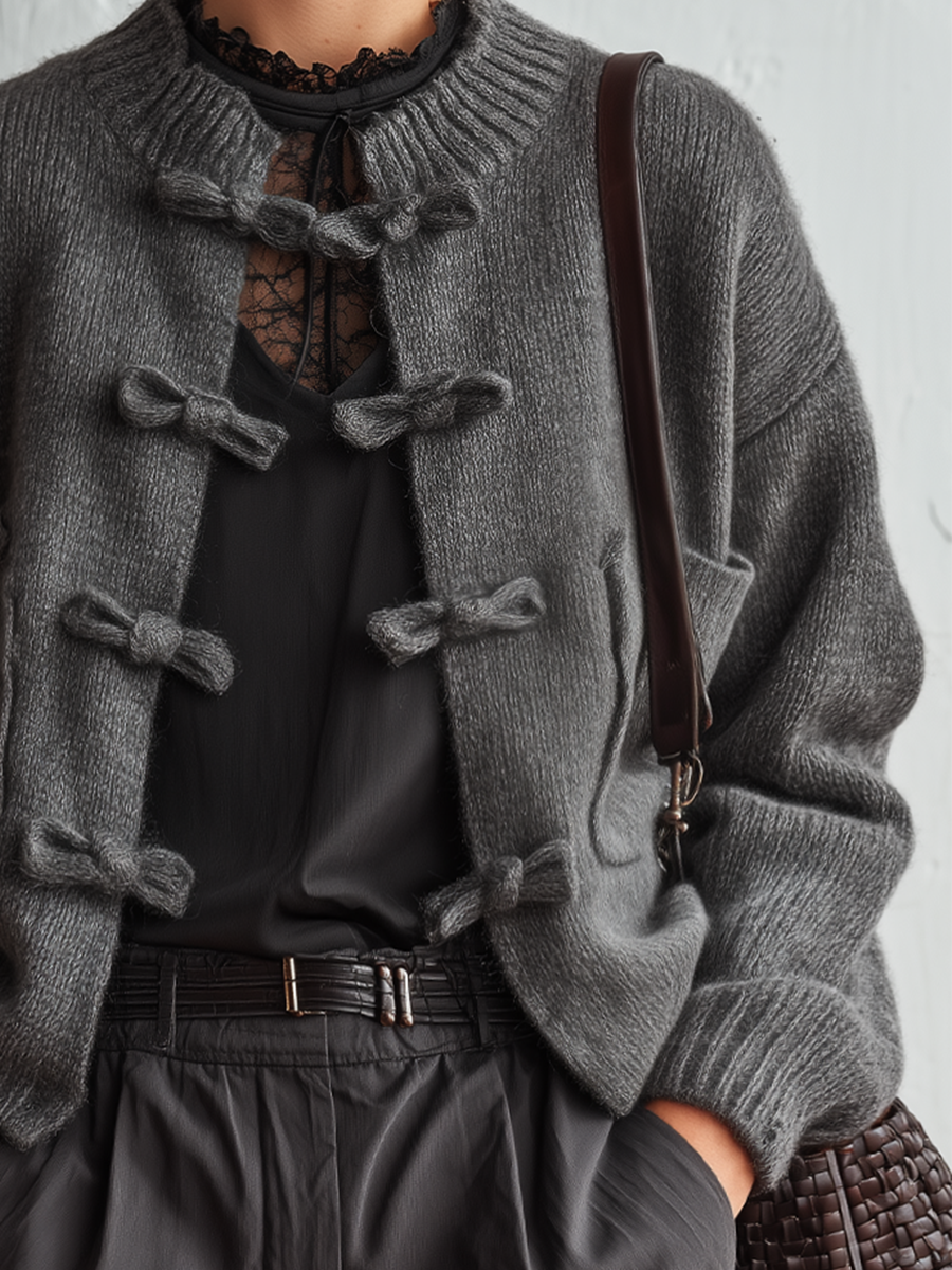 Romantic Chic Bow Tie Knit Cardigan Jacket