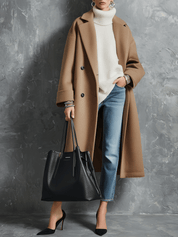 Quiet Luxury Wool-Blend Relaxed Camel Double-Breasted Coat