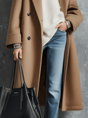 Quiet Luxury Wool-Blend Relaxed Camel Double-Breasted Coat