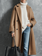 Quiet Luxury Wool-Blend Relaxed Camel Double-Breasted Coat