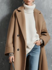 Quiet Luxury Wool-Blend Relaxed Camel Double-Breasted Coat