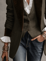 Women's Herringbone Wool Velvet Peak Lapel Blazer
