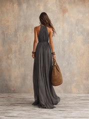 Refined Bohemian Draped Halter Maxi Dress