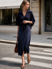Urban Elegant Polo Knit Top & Wrap Midi Skirt Set