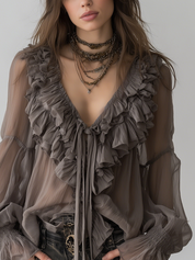 Grey Bohemian Ruffled Shirt