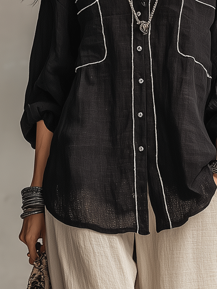 Modern Bohemian Effortless Black Linen Shirt