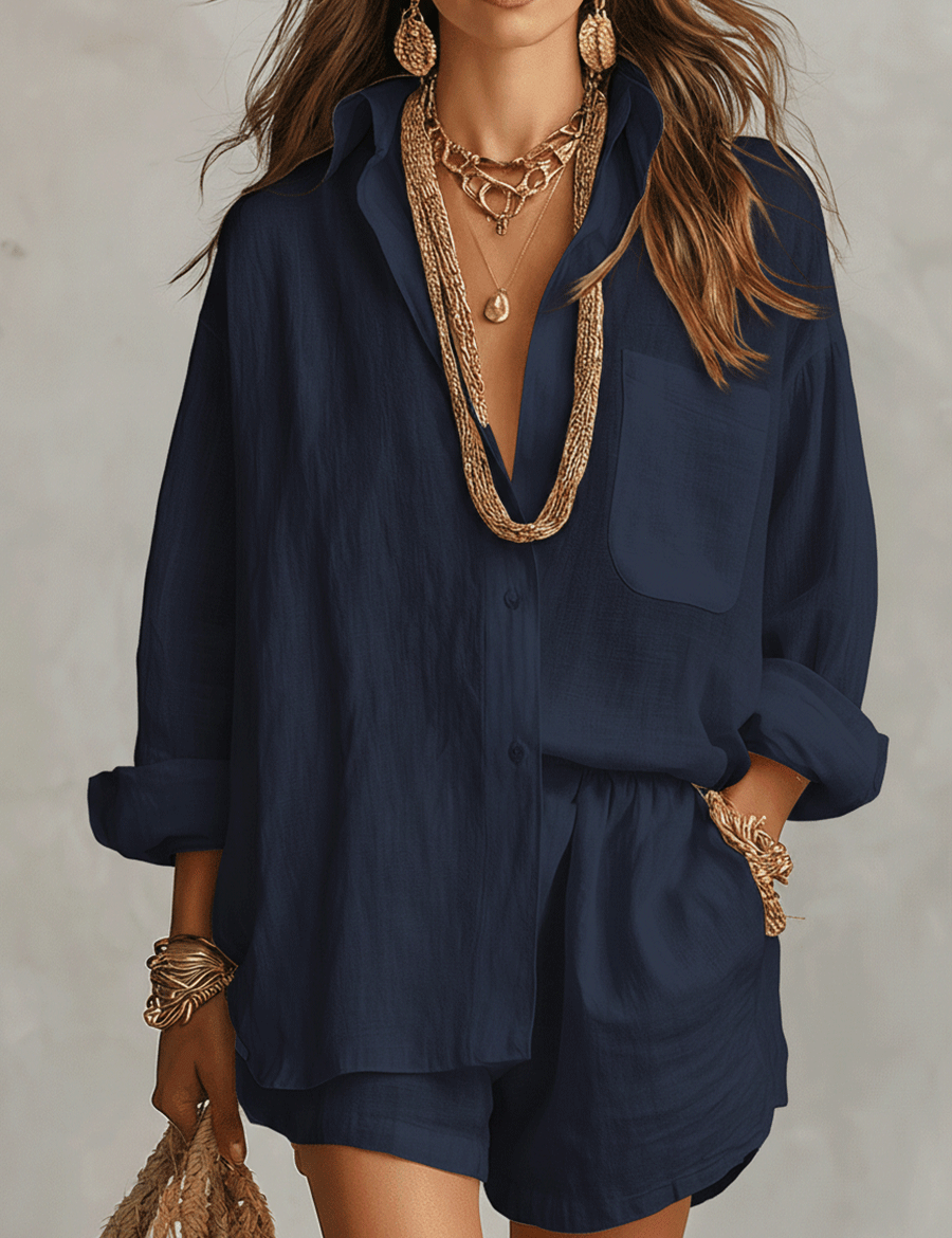 Bohemian Linen Oversized Shirt With Easy Shorts
