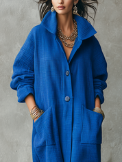 Cobalt Blue Textured Pocket Coat