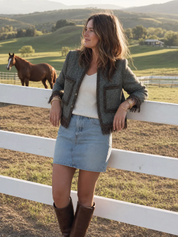 Bohemian Charcoal Fringe Trim Jacket