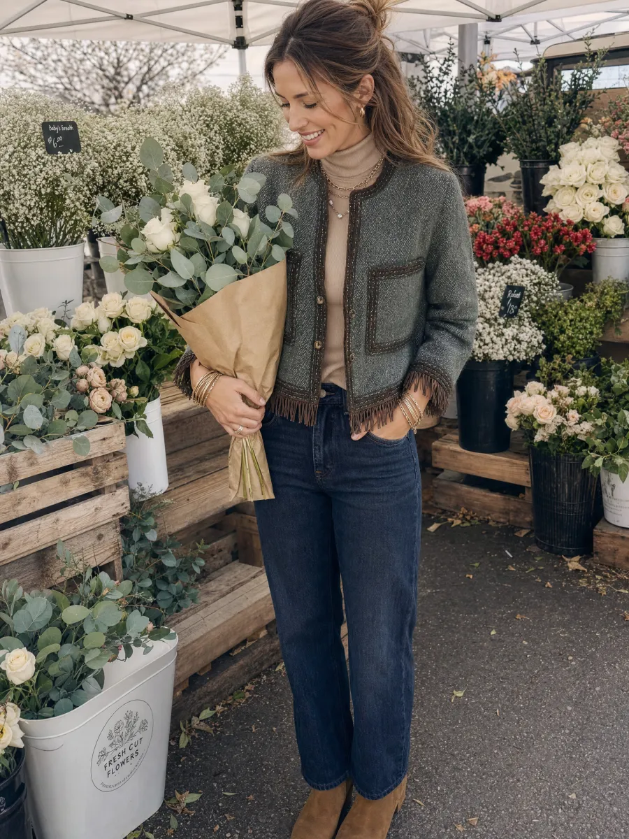 Bohemian Charcoal Fringe Trim Jacket