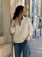 Quiet Luxe Layered-Look Knit Shirt Top