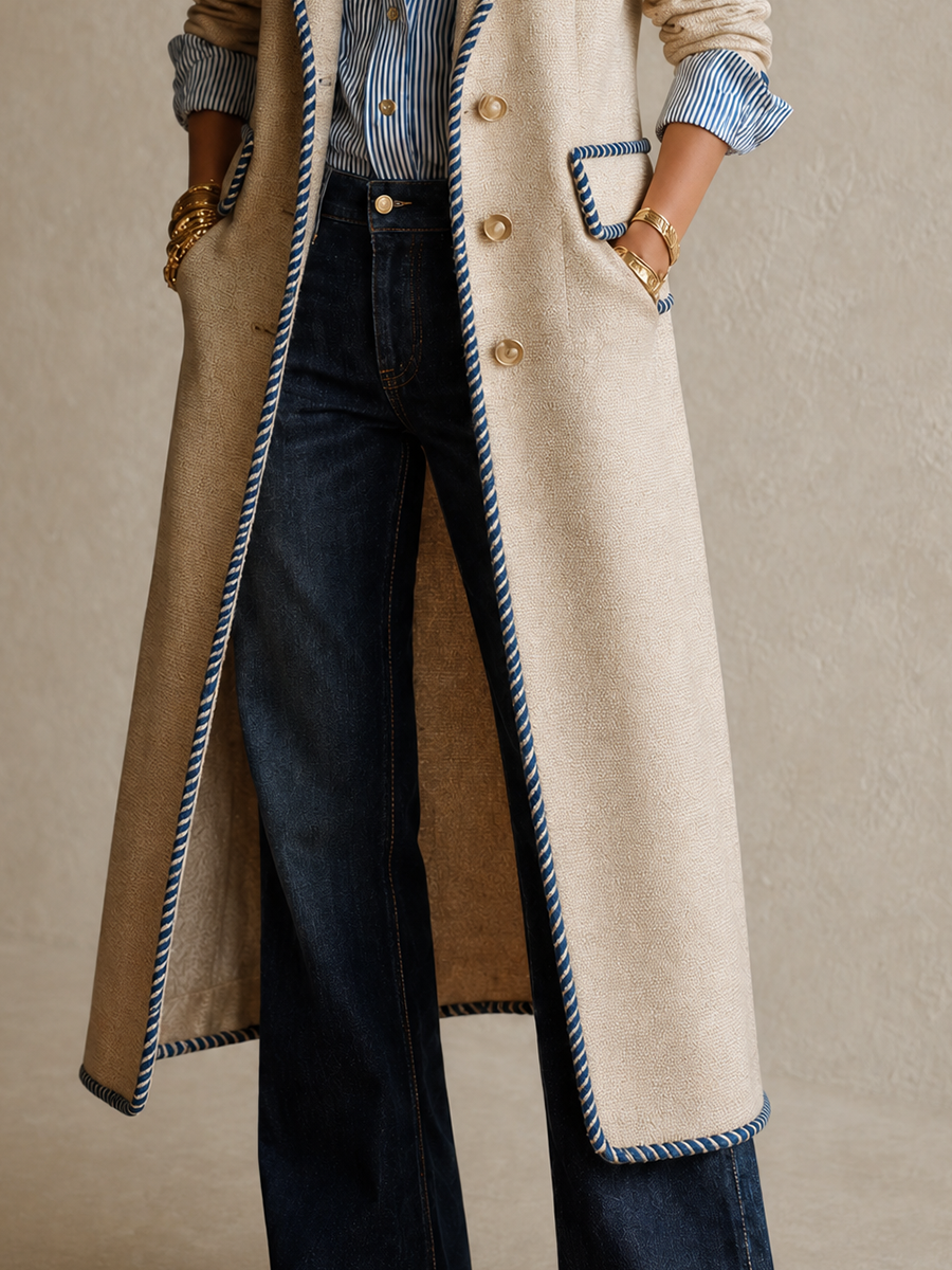 Nautical Chic Beige Rope Trim Coat
