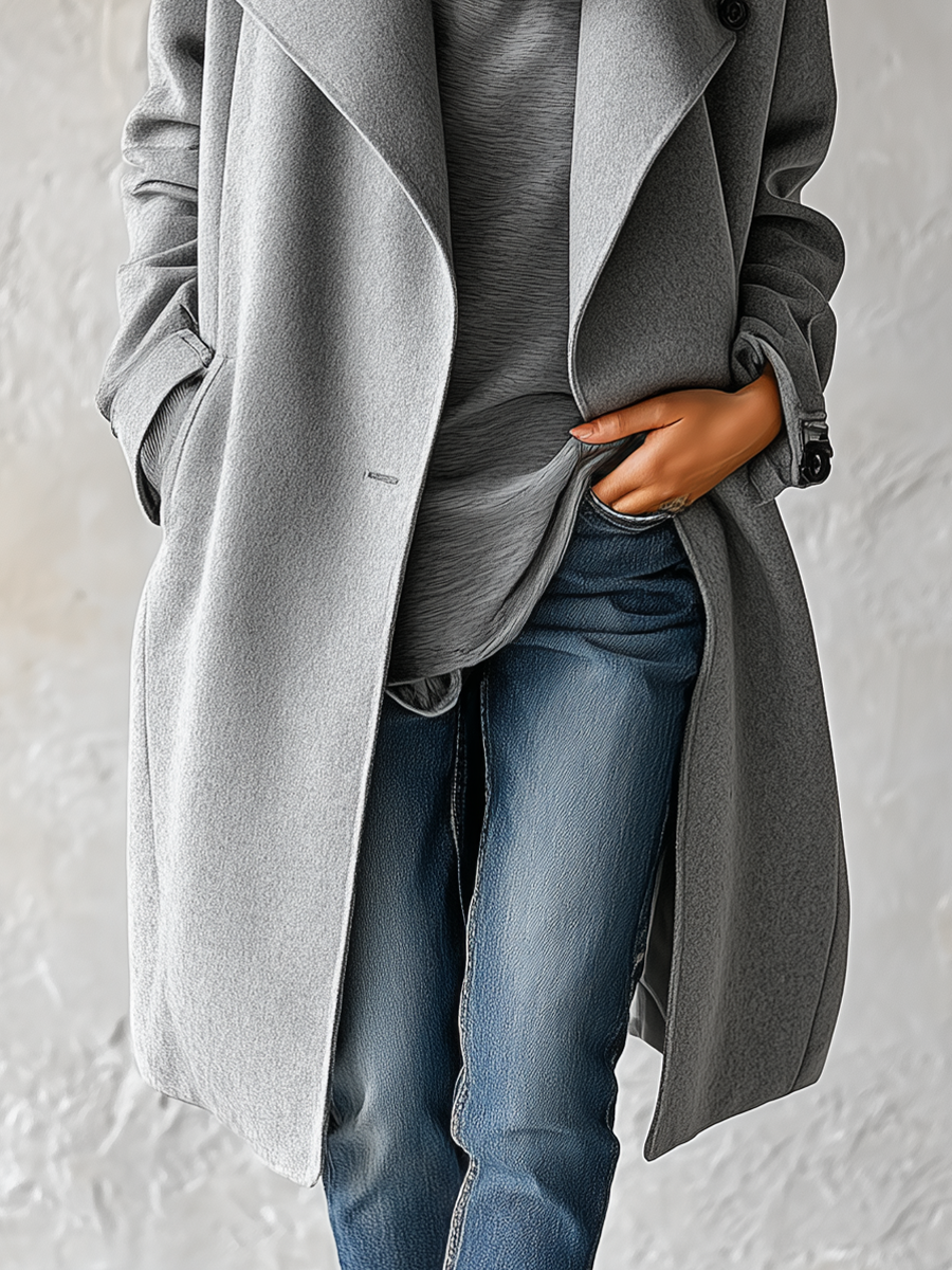 Quiet Chic Double-Breasted Long Trench Coat