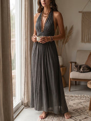 Refined Bohemian Draped Halter Maxi Dress