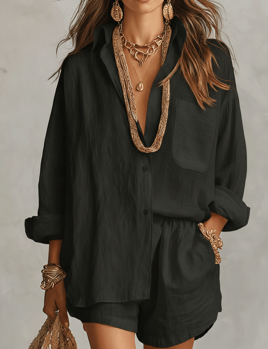 Bohemian Linen Oversized Shirt With Easy Shorts
