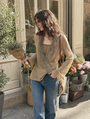 Boho Luxe Lace Faux Fur Trim Blouse Top