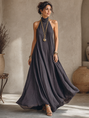 Charcoal Gray Bohemian Style Off The Shoulder Loose Maxi Dress