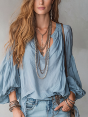 Airy Mist-Blue Bohemian Blouse