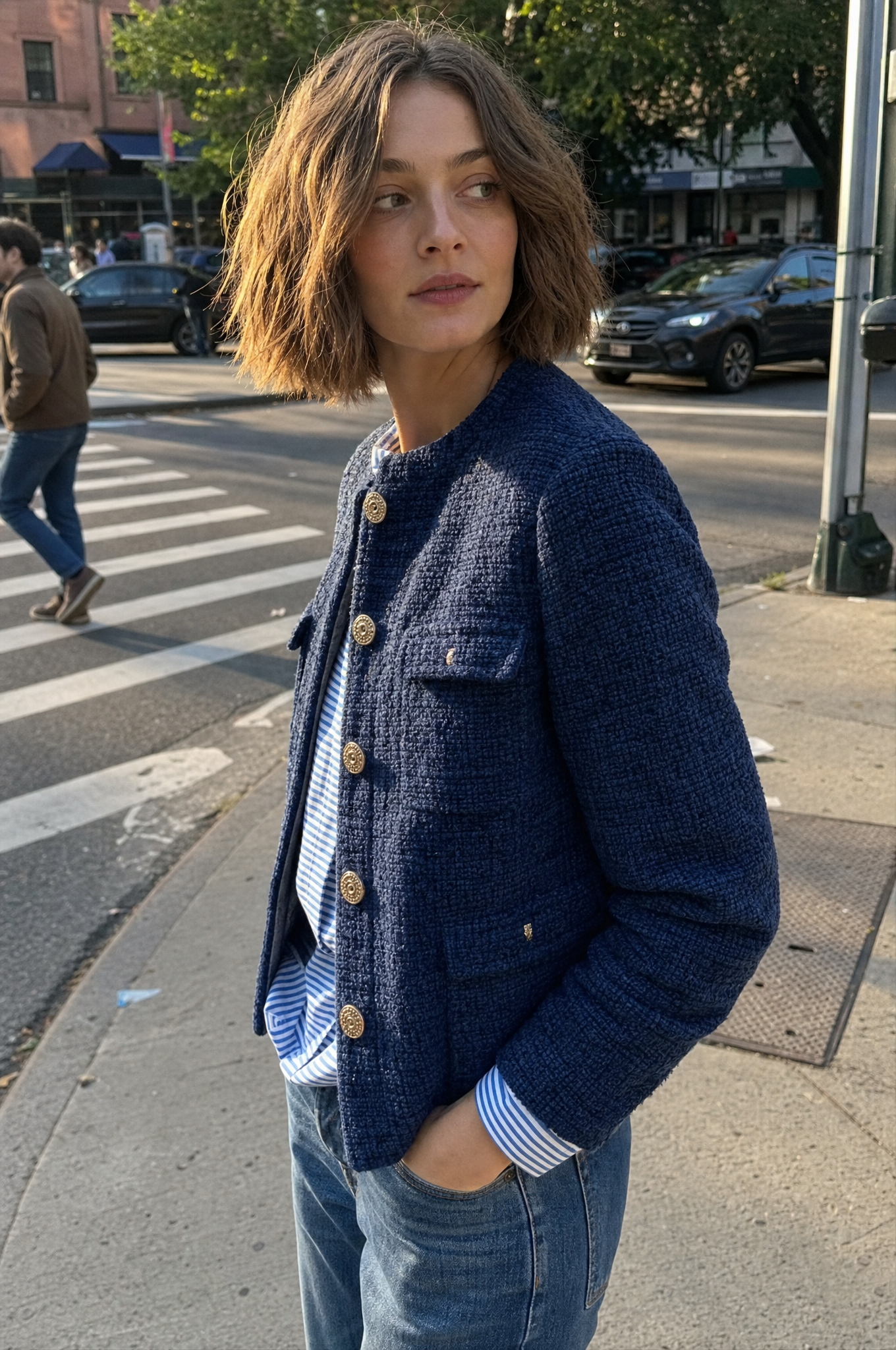 Timeless Navy Textured Gold-Button Jacket