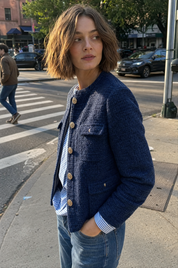 Timeless Navy Textured Gold-Button Jacket