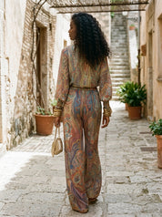 Exquisite paisley print wide leg pantsuit