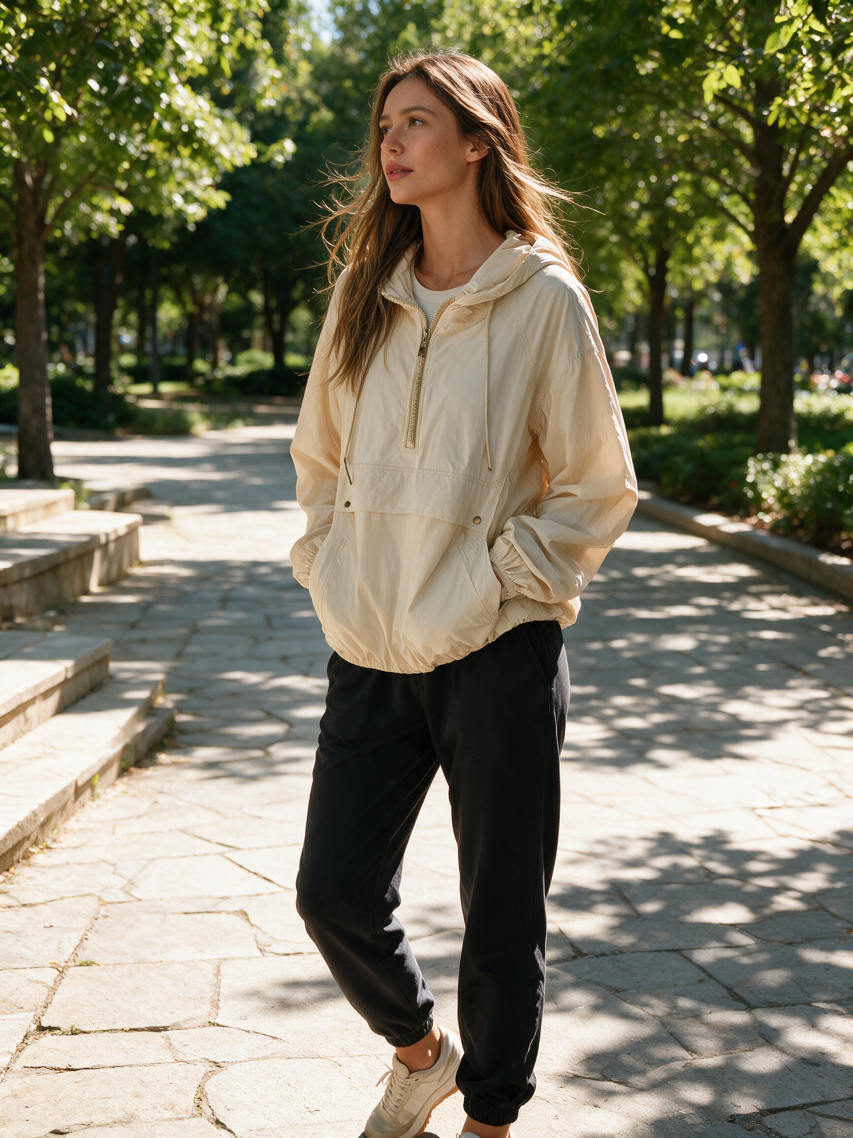 Effortless Ecru Hooded Utility Pullover Top