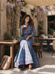 Heritage Blue Plaid Contrast-Trim Maxi Dress