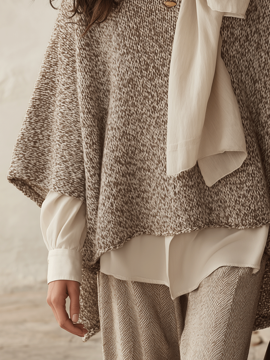 Quiet Luxury Bouclé Knit Oversized Oatmeal Cape Sweater