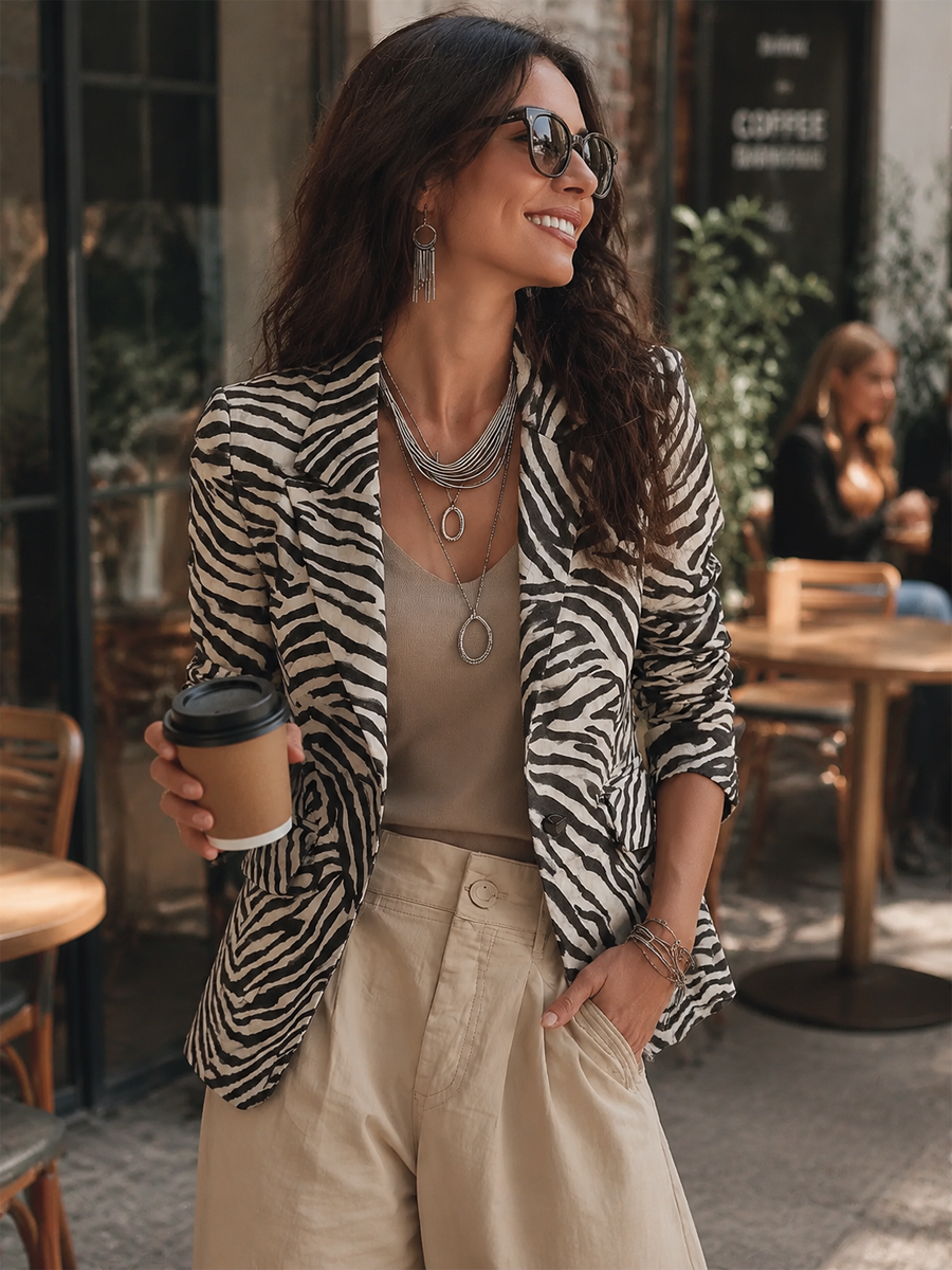 Modern Sand Zebra Print Blazer
