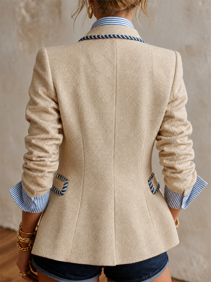 Quiet Luxe Gold Button Textured Blazer Coat