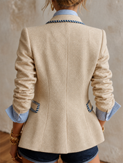 Quiet Luxe Gold Button Textured Blazer Coat