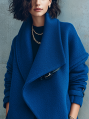 Modern Cobalt Blue Waterfall Collar Coat