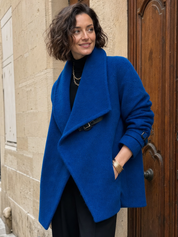 Modern Cobalt Blue Waterfall Collar Coat