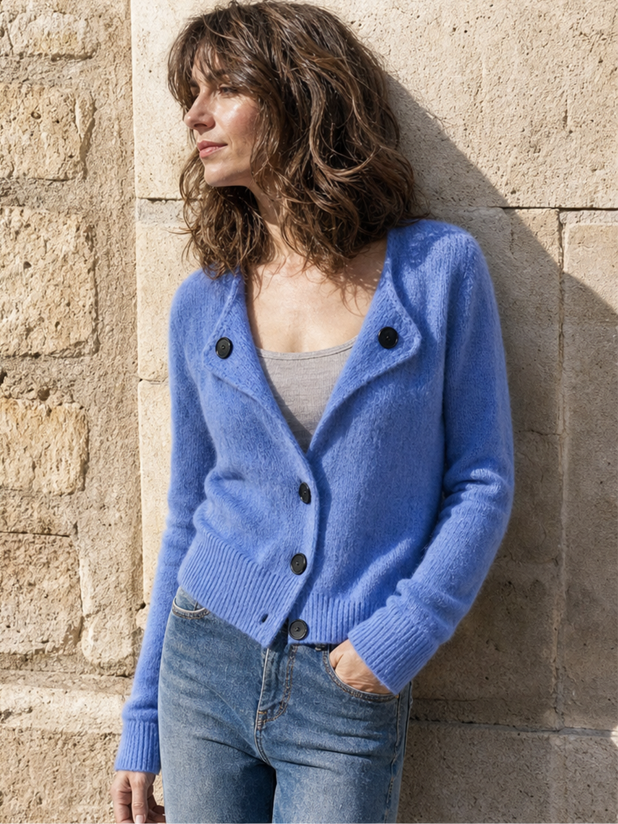 Cozy Blue Button Front Knit Cardigan Top