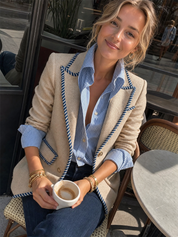 Quiet Luxe Gold Button Textured Blazer Coat