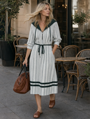 Effortless Chic Striped Hooded Shirt Midi Dress