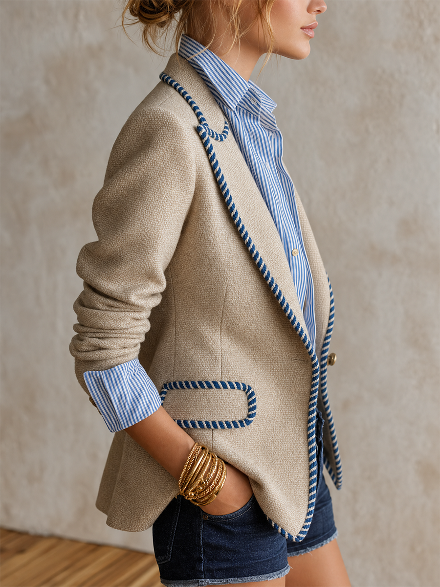 Quiet Luxe Gold Button Textured Blazer Coat
