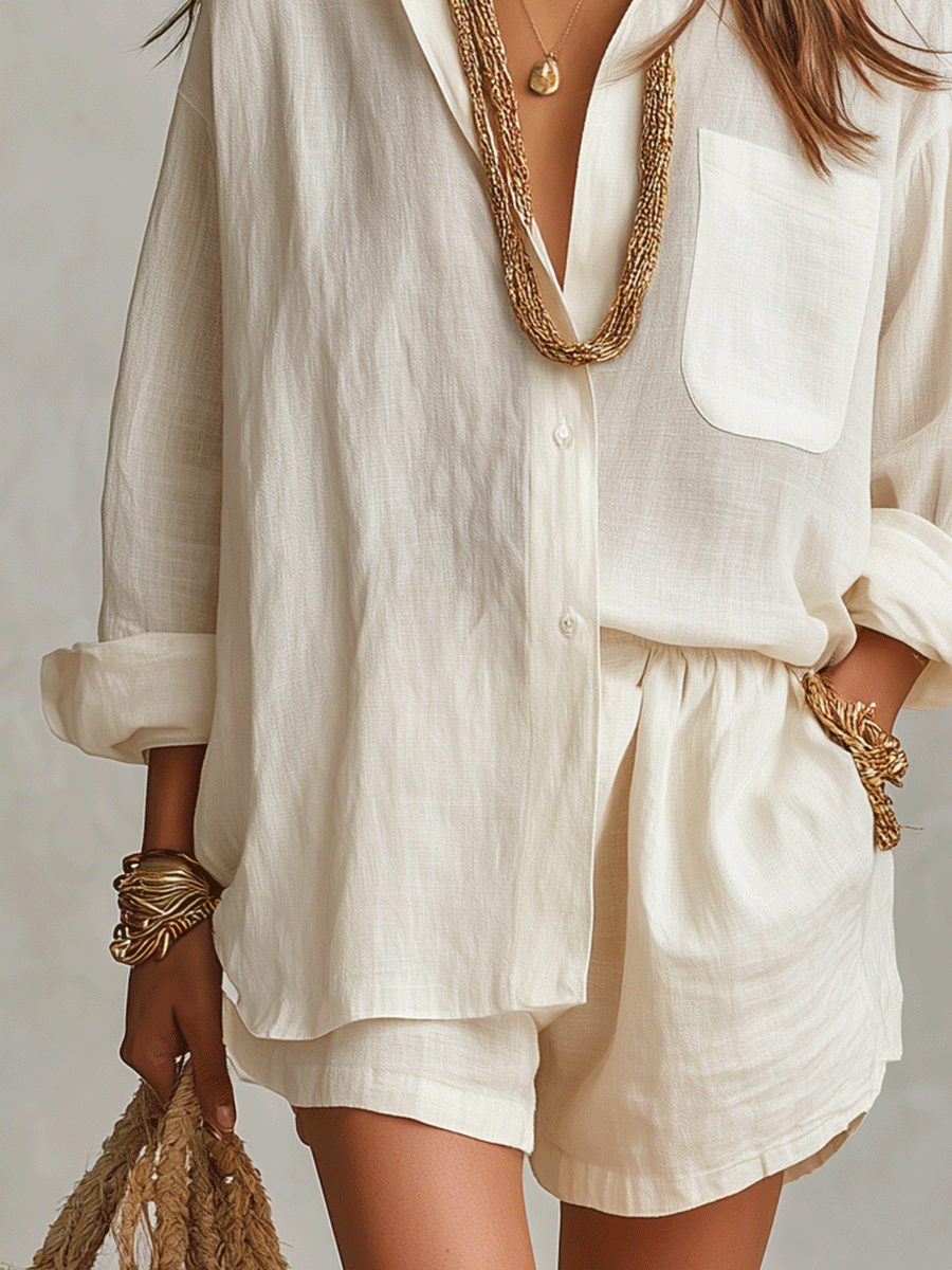 Bohemian Linen Oversized Shirt With Easy Shorts
